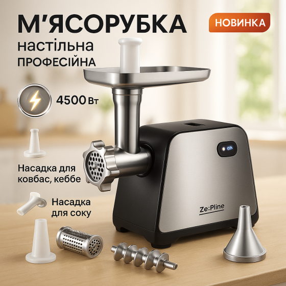М'ясорубка система реверсу, Електром'ясорубка з насадками для овочів М'з решіткою для фаршу ZK-54 Львів