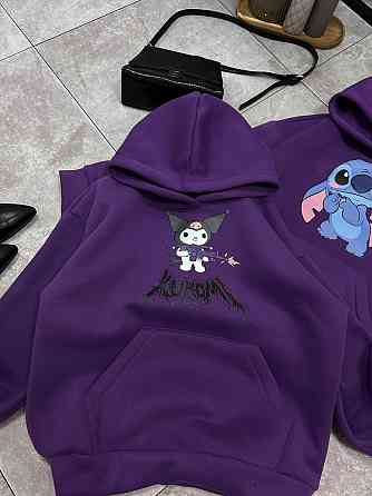Женское уютное теплое худи оверсайз с милым принтом трехнитка Тедди + трехнитка с начесом пенье Фиолетовый 2 Одесса