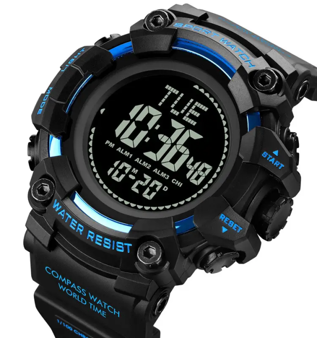 Чоловічий спортивний годинник Skmei 2037 з компасом (Чорний з синім) Вінниця - фото 3