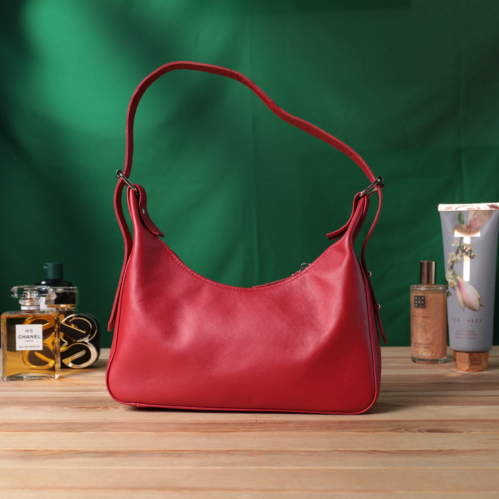 Яркая сумка багет с регулируемым ремнем из гладкой натуральной кожи Shvigel 22832 Красная Киев - изображение 9