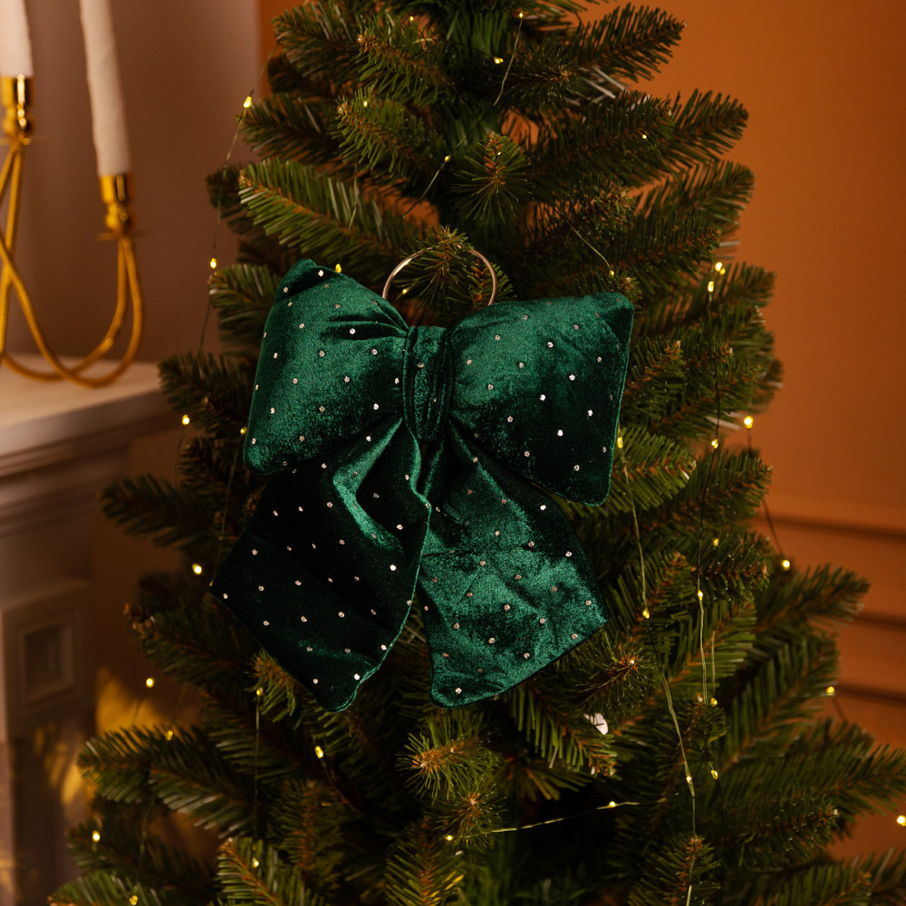 Оксамитовий бант для декору зі стразами на ялинку 25×35 (см) Зелений CR-2-12 Коломия - фото 2