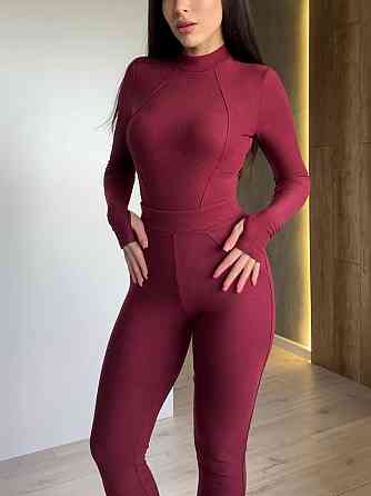 Женский повседневный термо костюм двойка: боди и лосины из ткани пума Бордо, 42/44 Одесса