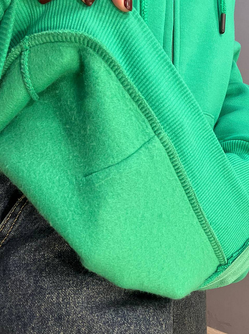 Толстовка женская Quzen 482 удлиненная на молнии капюшон базовая оверсайз утепленная флис one size, зеленый, one size Киев - изображение 7