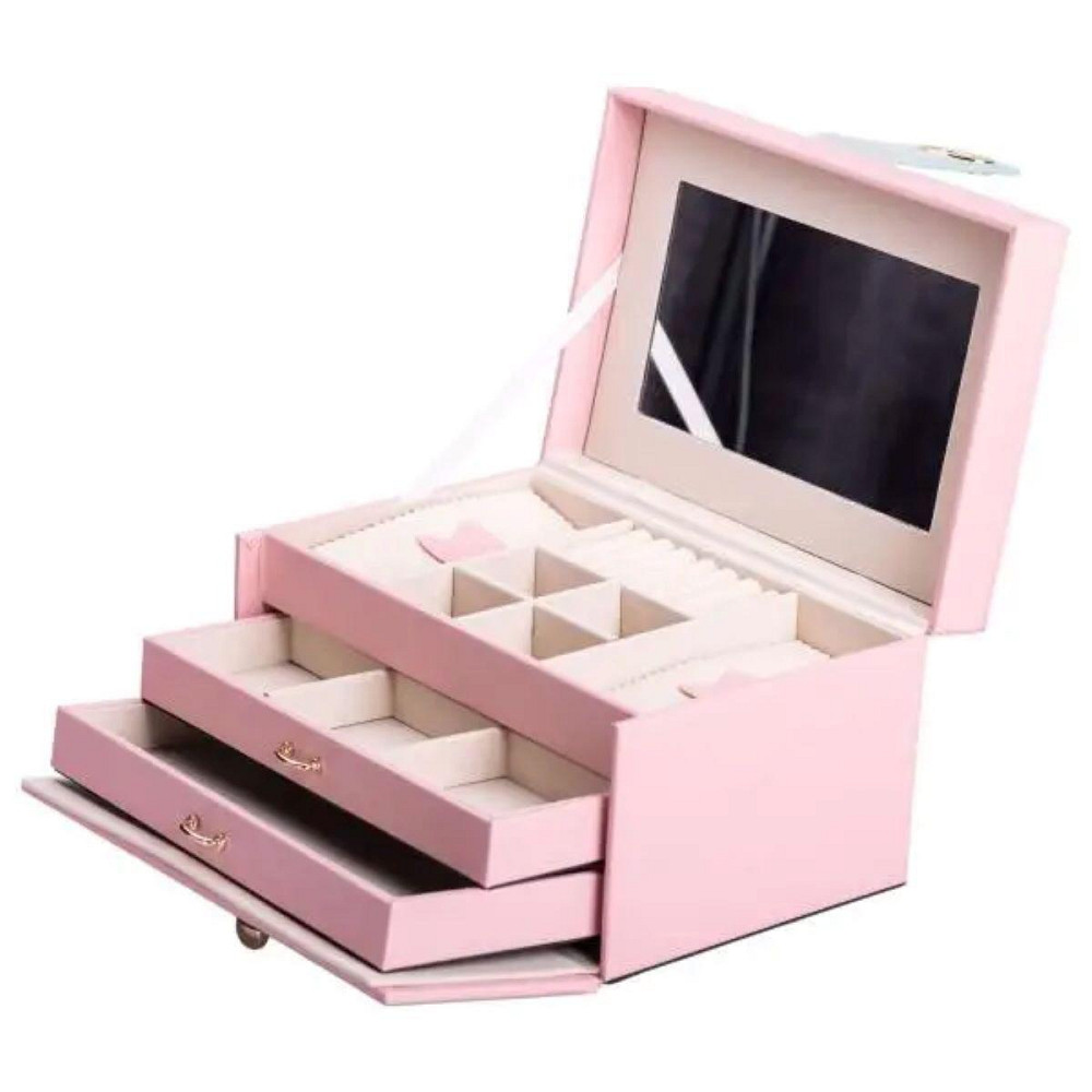 Шкатулка для прикрас з еко-шкіри з дзеркалом, 3 яруси Київ - фото 2