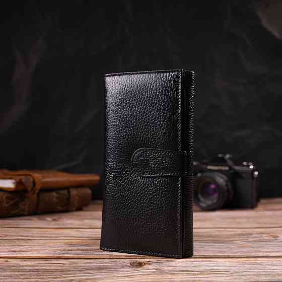 Уникальное портмоне унисекс из натуральной мелкозернистой кожи Черное (CANPELLINI) Киев