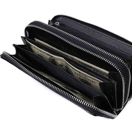 Стильний фактурний клатч на два відділення із лакованої натуральної шкіри ST Leather 22693 Чорний Київ