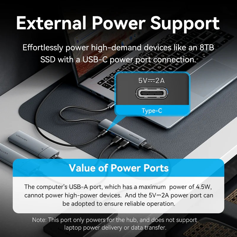 Хаб USB 3.0 Type-C -> 4xUSB 3.0/1xUSB-C, 5Gbps, Black Vention Винница - изображение 8