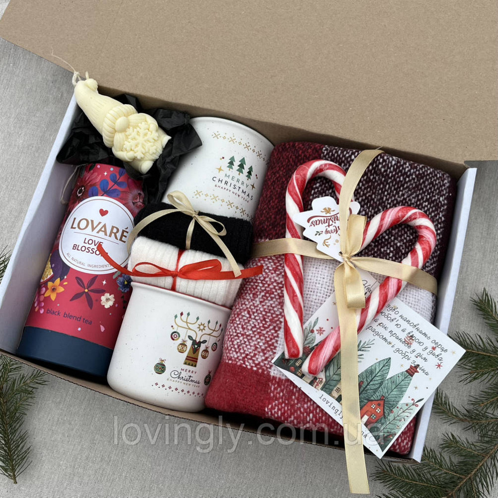 Новорічний набір для двох: плед , 2 чашки,чай, 2 пари вовняних шкарпеток Ірпінь - фото 5