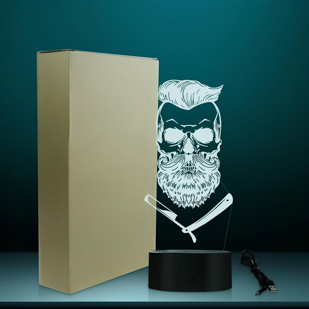3D светильник Barber Skull RESTEQ — светодиодная лампа череп парикмахера, 7 цветов, USB/батарейки Киев - изображение 5