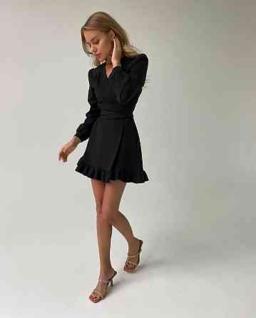 Женское романтическое платье на запах костюмка. Черный Одесса