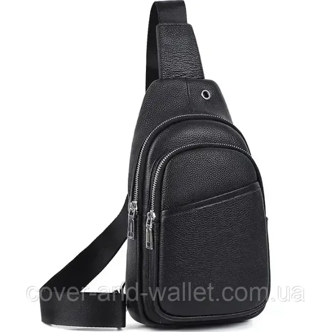 Удобная мужская сумка-слинг из фактурной кожи черного цвета Puos Киев - изображение 8