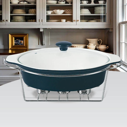 Марміт овальний 2,3л 37,5см кераміка скляна кришка + метал.підставка чорний MR-11561-74 Maestro Житомир - фото 3