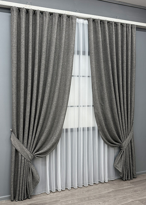 Комплект готових штор VR-Textil Льон Мішковина № 108ш Сірий 200х270см 2 шт (32-091) Київ - фото 19