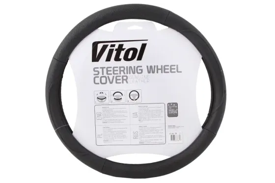 Оплетка на кермо шкіра L без запаху Vitol Lux 200-BK-L чорний Вінниця