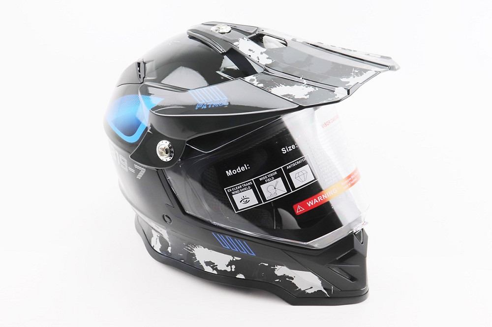 Шолом кросовий/ендуро/АТV зі склом BLD-819-7 М (57-58см), ЧОРНИЙ/СІРО-СИНІЙ Киев - изображение 1