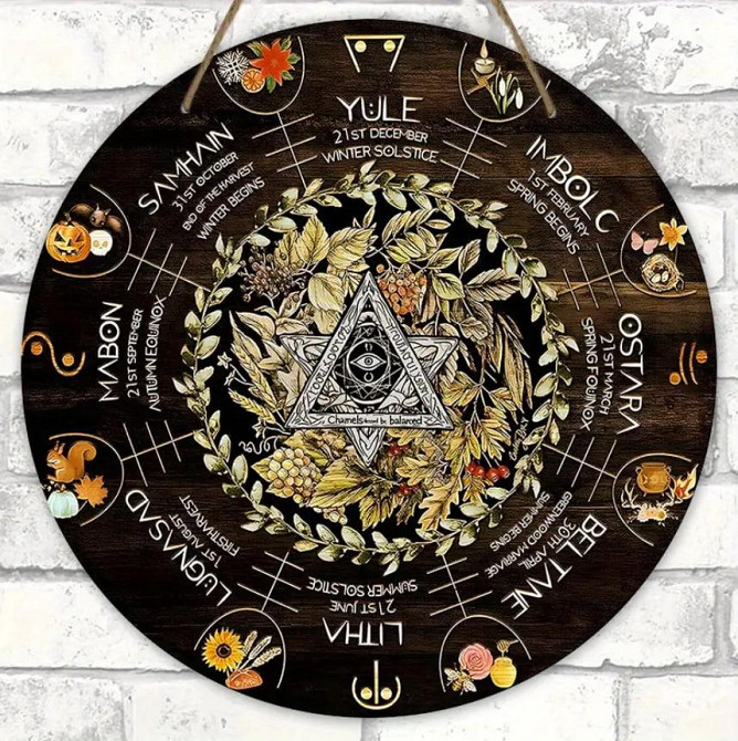 Викканский календарь, Деревянный знак Колеса Года, Языческий календарь, Викка, Ведьмовский декор на  Киев - изображение 3
