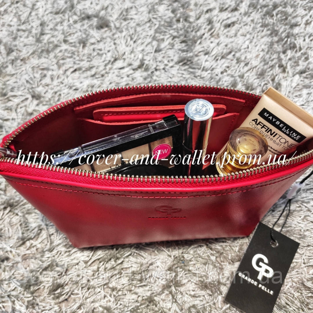 Стильная кожаная женская косметичка красного цвета Grande Pelle 805660 Киев - изображение 3