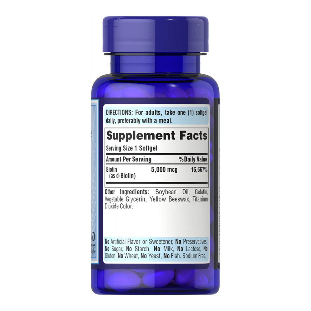 Биотин Puritan's Pride Biotin Super 5000мг 60 гел капс Киев - изображение 2