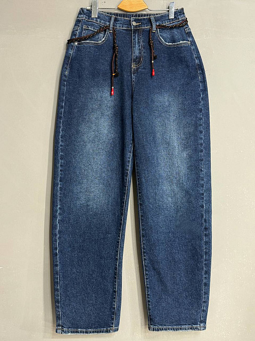 Джинси жіночі Ladyn 845 MOM skater талія на резинці батал великі розміри сині, синій, З6, 36, 103 см, 132 см Київ - фото 8