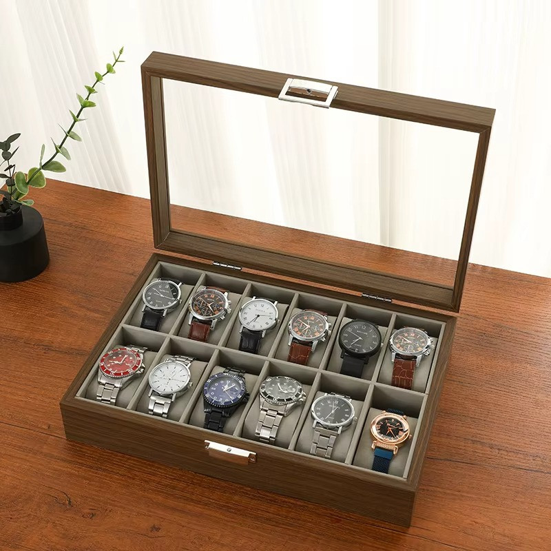 Скринька для зберігання годинників органайзер на 12 відділень дерев'яна з прозорим вікном, футляр органайзер для наручних Кам'янець-Подільський - фото 1