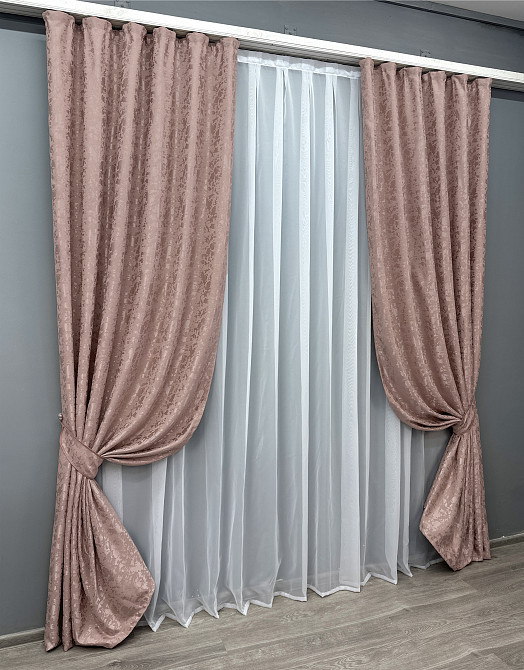 Комплект готових штор VR-Textil Льон мармур Pavliani VO № 1716ш пудровий 130х270 см 2 шт (39-140) Київ - фото 3