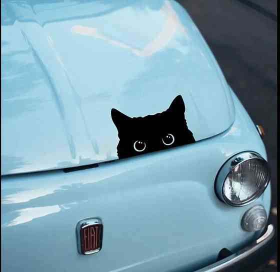 Вінілова наклейка чорний кіт що підглядає для авто, ноутбука та скла Київ
