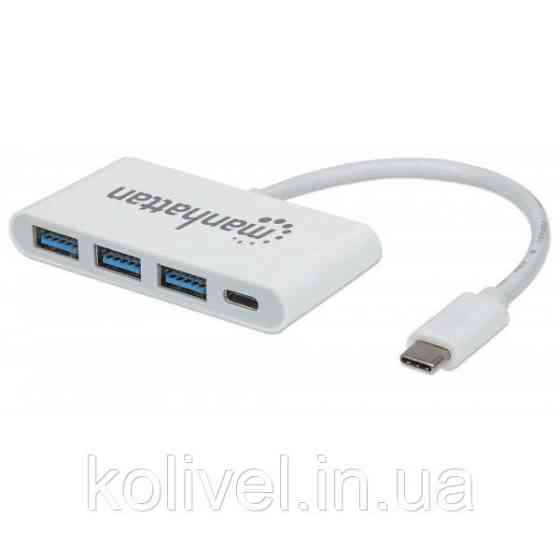USB Hub Manhattan Type-C 4-port USB 3.0 + 3.1 PD пасивний, білий (163552) Київ