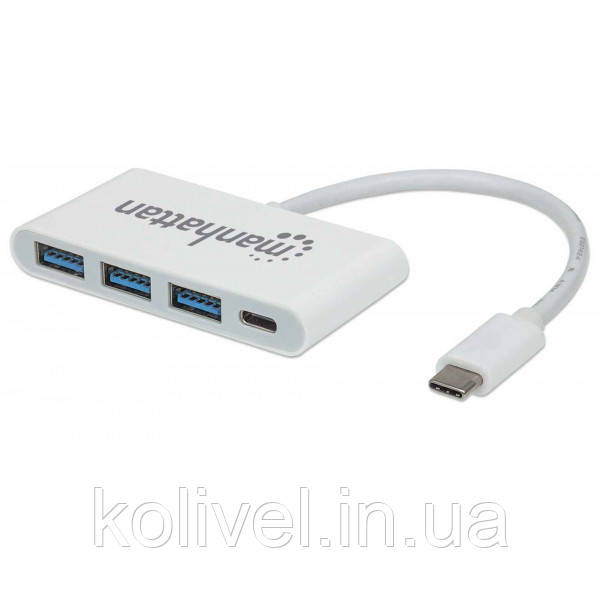 USB Hub Manhattan Type-C 4-port USB 3.0 + 3.1 PD пасивний, білий (163552) Київ - фото 1