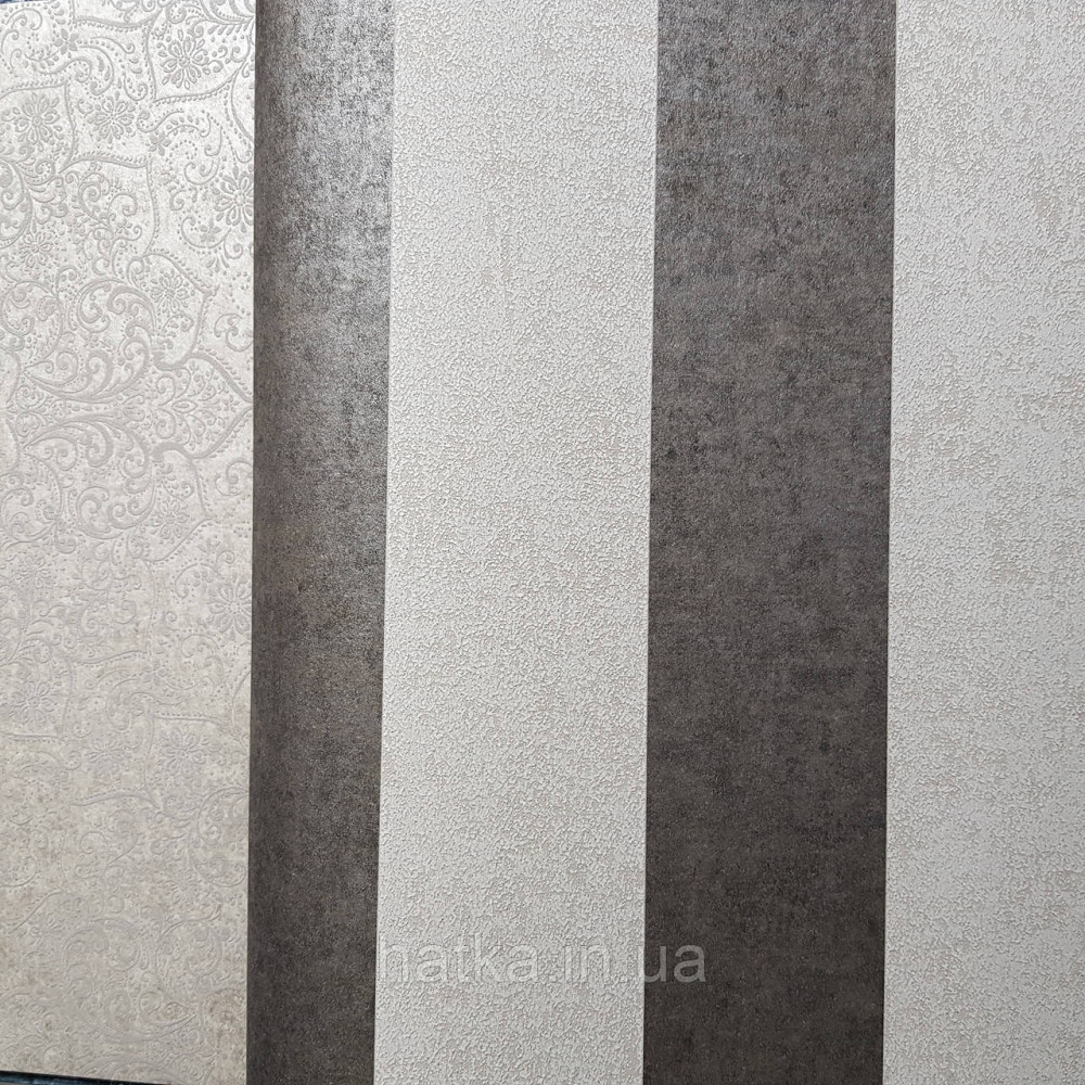 Шпалери флізелінові еко Rasch Kerala 0.53х10 м широкі смуги бежеві і сірий металік ефект потертості Київ - фото 2