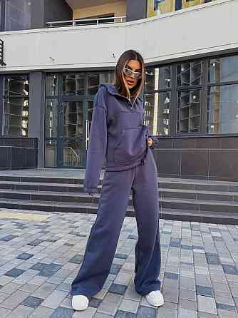 Жіночий стильний теплий повсякденний костюм-двійка на флісі Графіт, 46/48 Одеса