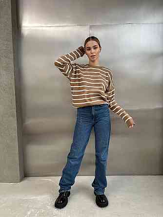 Жіночий базовий смугастий светр оверсайз вовна 70% акрил 30% Беж Одеса