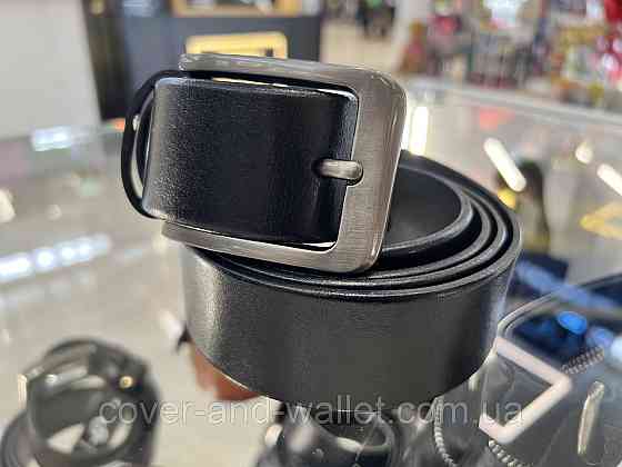 Широкий чоловічий шкіряний ремінь чорного кольору зі стандартною пряжкою 40 мм PS Leather Київ