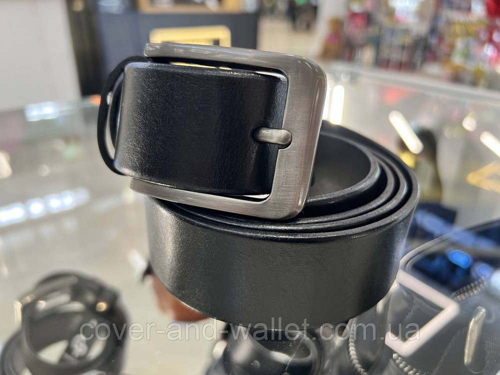 Широкий чоловічий шкіряний ремінь чорного кольору зі стандартною пряжкою 40 мм PS Leather Київ - фото 2