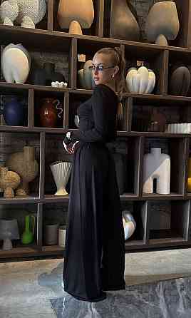 Женский стильный костюм двойка: лонгслив с имитацией бра и брюки вискоза Черный Одесса