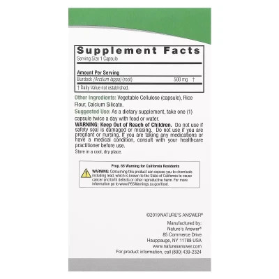 Травы Nature's Answer Лопух, 500 мг, Burdock, 90 вегетарианских капсул (NTA-16134) Винница - изображение 3