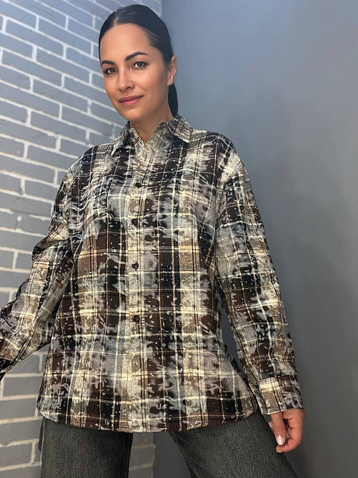 Сорочка жіноча A-N 2775 картата варена в клітинку оверсайз коттон one size, коричневий, one size Київ - фото 10