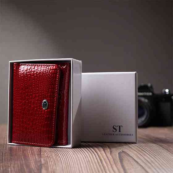 Стильный женский фактурный кошелек из натуральной кожи Красный (ST Leather) Киев