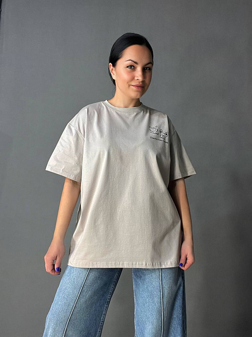 Футболка жіноча A-N 2358 оверсайз з малюнком тварин на спині, сірий, one size Київ - фото 7