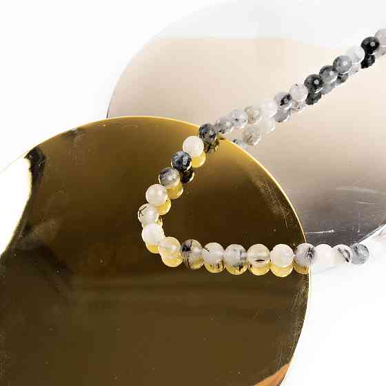 Рутиловий кварц натуральний камінь для браслетів та підвісок намистини для рукоділля на нитці 39-41 см діаметр 8 мм Кам'янець-Подільський