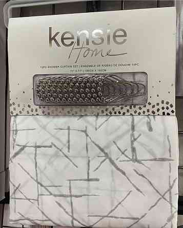 Шторка для ванной и душа 180x180 см, водоотталкивающая с крючками штора для ванной,белая с серебристым узором Каменец-Подольский