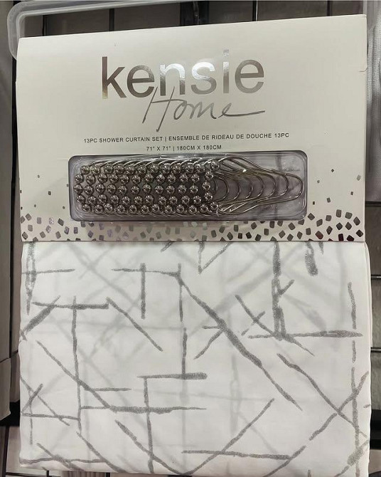 Шторка для ванной и душа 180x180 см, водоотталкивающая с крючками штора для ванной,белая с серебристым узором Каменец-Подольский - изображение 5