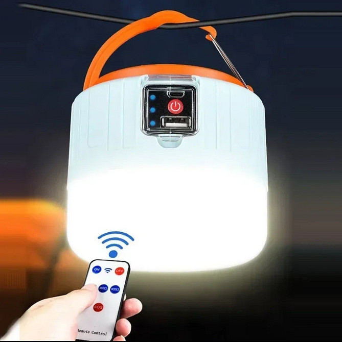 Фонарик аккумуляторный с пультом светодиодный с USB разъёмом повербанк солнечная батарея 11 на 9.5 см голубой Киев - изображение 2