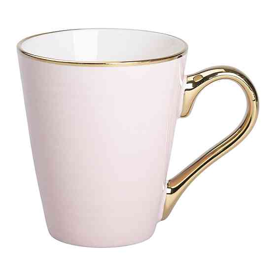 Чашка порцелянова із золотим обідком та позолоченою ручкою 320 (мл) Рожева RX-N240624P Коломия