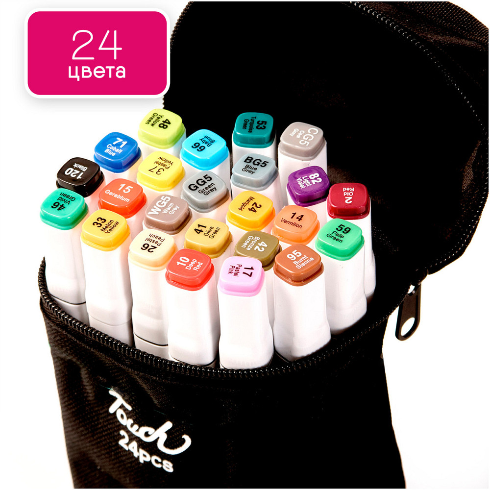 Набір професійних двосторонніх маркерів Touch для скетчинга 24 кольору в чохлі, Фломастери для малювання Кам'янець-Подільський - фото 2