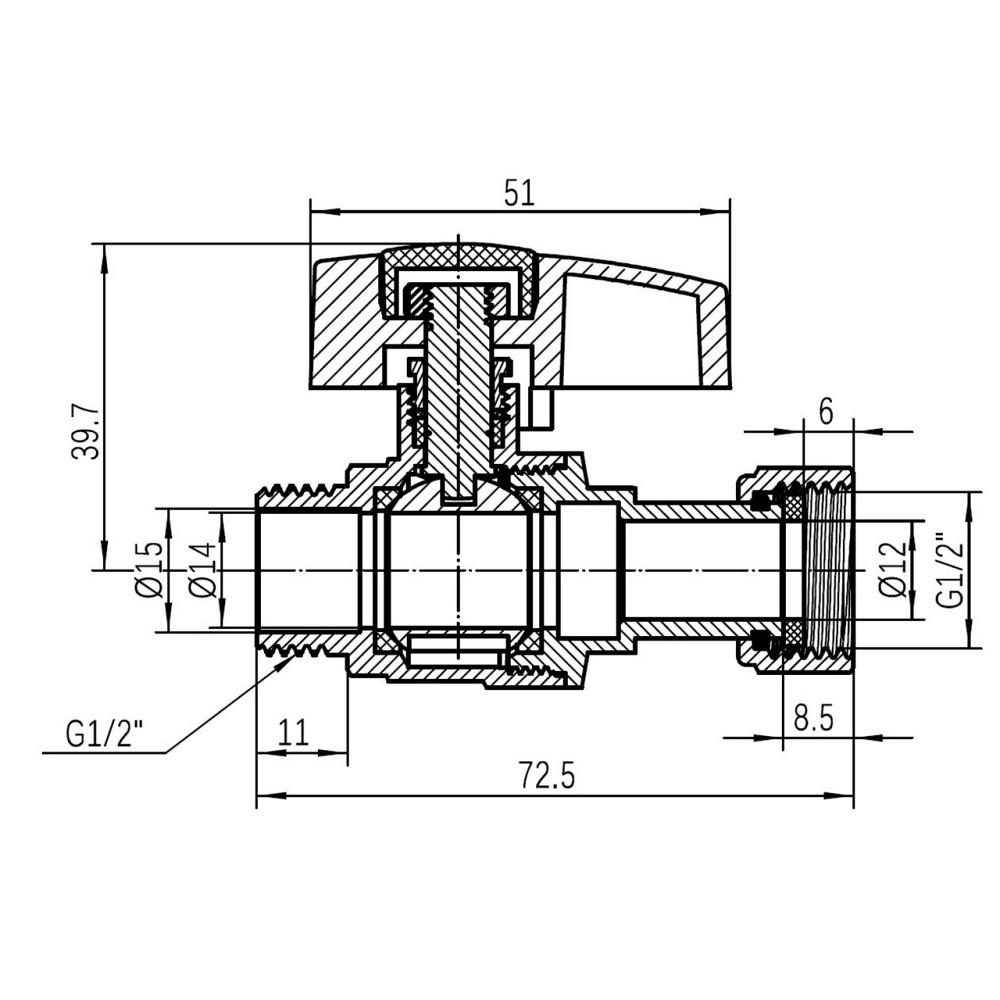 Кран кульовий Thermo Alliance Standart 1/2" ВН прямий, PN40, з накидною гайкою TAS261W15 Київ - фото 2