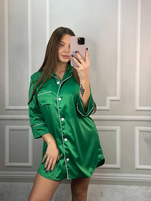 Женская ночная рубашка удлиненная шелковая Зелёный S Харьков - изображение 4