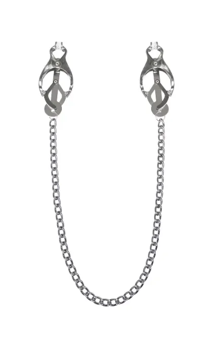 Затискачі для сосків з ланцюжком Feral Feelings - Clover nipple clamps, срібло/білий Львов - изображение 1