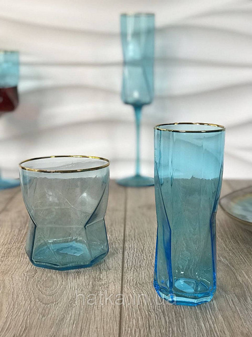 Стакан хайбол "Блакита Геометрія" 225 мл блакитний із золотою облямівкою Київ - фото 3