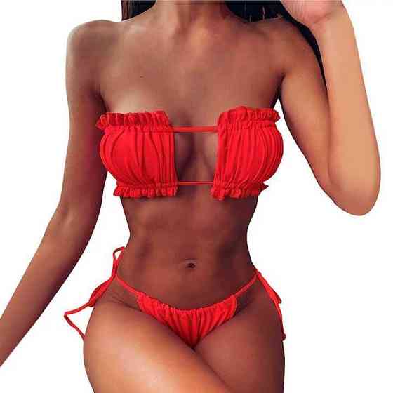 Купальник шторки на зав'язках S-M червоний Вінниця