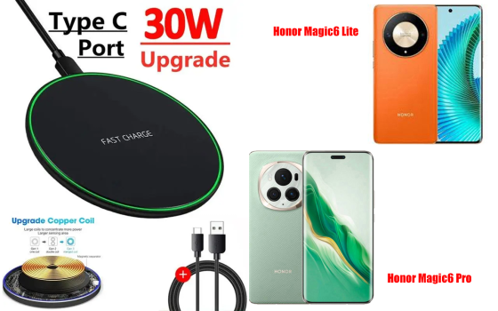Беспроводное зарядное устройство Copper до 30W для Honor Magic6 Pro, USB-C, LED Киев